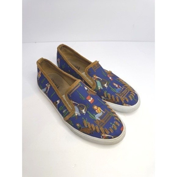 Reba by Justin Blue Western Cowgirl Print Canvas Slip On Sneakers Shoes 10.5 - Picture 2 of 8